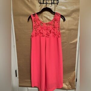 G&B~DRESS~SALMON~LACE LIKE NECKLINE ~LG